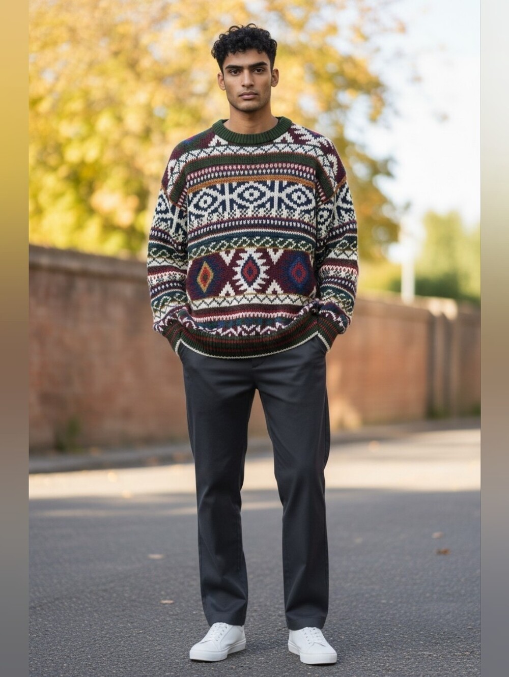 Vintage Gant Hand Franmed Chunky Fair Isle Crewneck Sweater Men's L Cotton